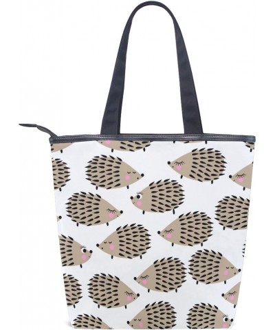 Tote Canvas Shoulder Bag Cute Hedgehog Womens Handbag $12.47 Shoulder Bags