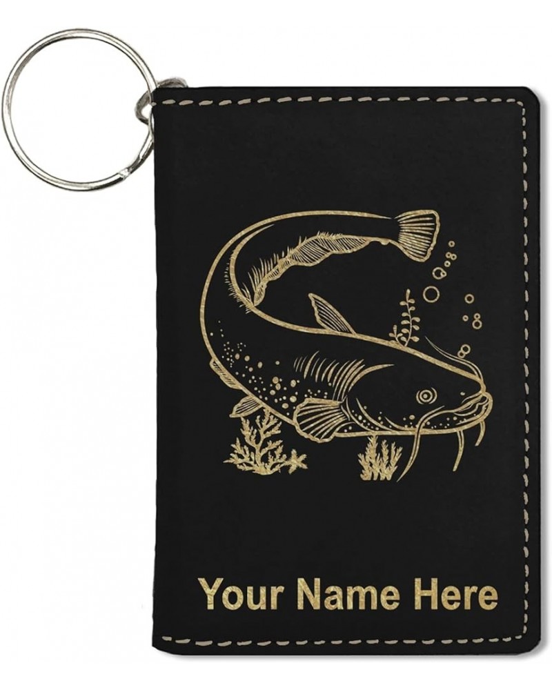 ID Holder Wallet, Catfish, Personalized Engraving Included (Teal) Black with Gold $14.83 Wallets