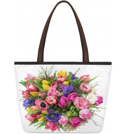 Colorful Flowers Pattern(02) Large Tote Bag For Women Shoulder Handbags with Zippper Top Handle Satchel Bags for Shopping Tra...