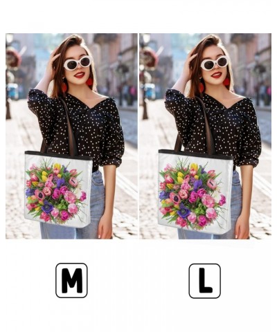 Colorful Flowers Pattern(02) Large Tote Bag For Women Shoulder Handbags with Zippper Top Handle Satchel Bags for Shopping Tra...