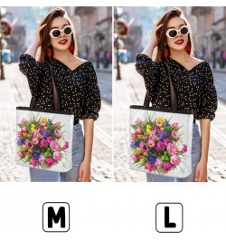 Colorful Flowers Pattern(02) Large Tote Bag For Women Shoulder Handbags with Zippper Top Handle Satchel Bags for Shopping Tra...