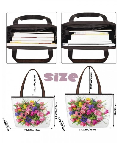 Colorful Flowers Pattern(02) Large Tote Bag For Women Shoulder Handbags with Zippper Top Handle Satchel Bags for Shopping Tra...