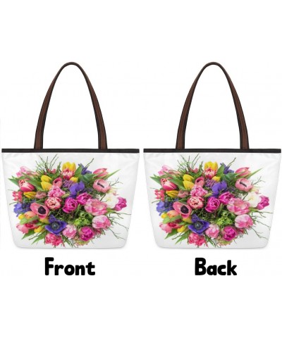 Colorful Flowers Pattern(02) Large Tote Bag For Women Shoulder Handbags with Zippper Top Handle Satchel Bags for Shopping Tra...