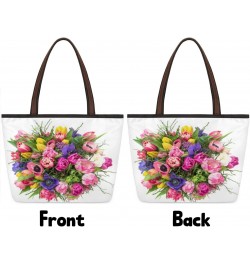 Colorful Flowers Pattern(02) Large Tote Bag For Women Shoulder Handbags with Zippper Top Handle Satchel Bags for Shopping Tra...