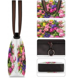 Colorful Flowers Pattern(02) Large Tote Bag For Women Shoulder Handbags with Zippper Top Handle Satchel Bags for Shopping Tra...