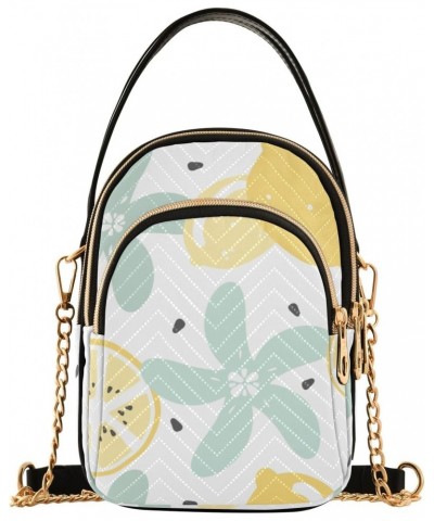 Women Crossbody Handbag Pattern with Lemon and Flower Quilted Chain Bag $13.00 Crossbody Bags