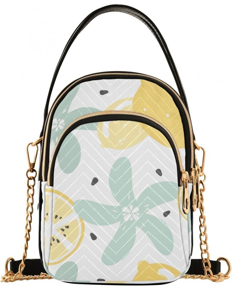 Women Crossbody Handbag Pattern with Lemon and Flower Quilted Chain Bag $13.00 Crossbody Bags