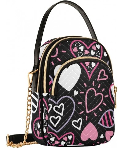 Small Crossbody Cell Phone Bag for Women, Cute Hearts Love Mini Over Shoulder Handbag Purse with Credit Card Slots Cute Heart...