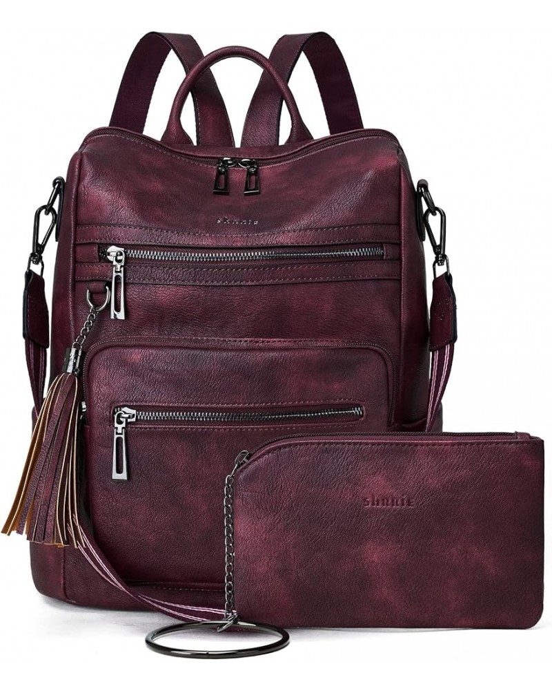 Backpack Purse for Women Leather Backpack Fashion Designer Travel Backpack Convertible Shoulder Bag 1-9 Two-tone Maroon $25.7...