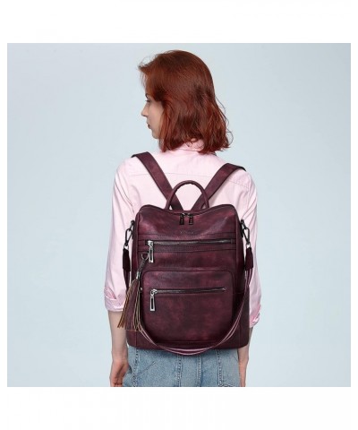 Backpack Purse for Women Leather Backpack Fashion Designer Travel Backpack Convertible Shoulder Bag 1-9 Two-tone Maroon $25.7...