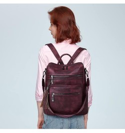 Backpack Purse for Women Leather Backpack Fashion Designer Travel Backpack Convertible Shoulder Bag 1-9 Two-tone Maroon $25.7...