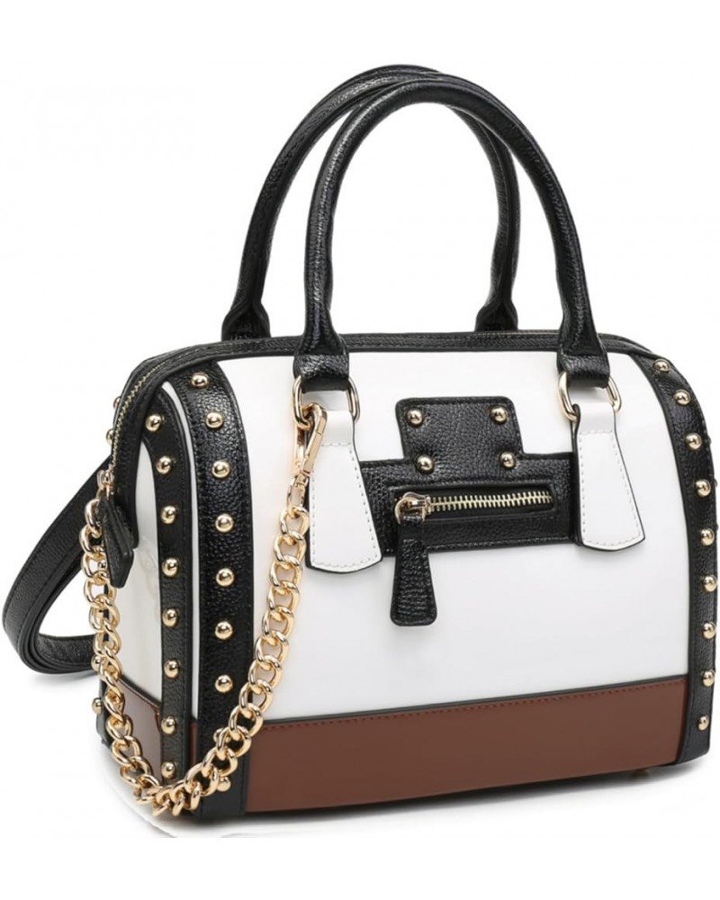 Shiny Patent Faux Leather Handbags Women Barrel Purses Top Handle Satchel Bags Shoulder Bag (Small White) Larger Gold $41.39 ...