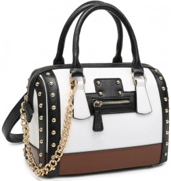 Shiny Patent Faux Leather Handbags Women Barrel Purses Top Handle Satchel Bags Shoulder Bag (Small White) Larger Gold $41.39 ...