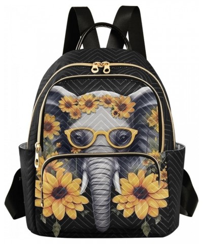 Elephant with Glasses-yellow Flowers Fashion Travel Backpack for Women Multi Pockets Lightweight Purse for Women-S Multicolor...