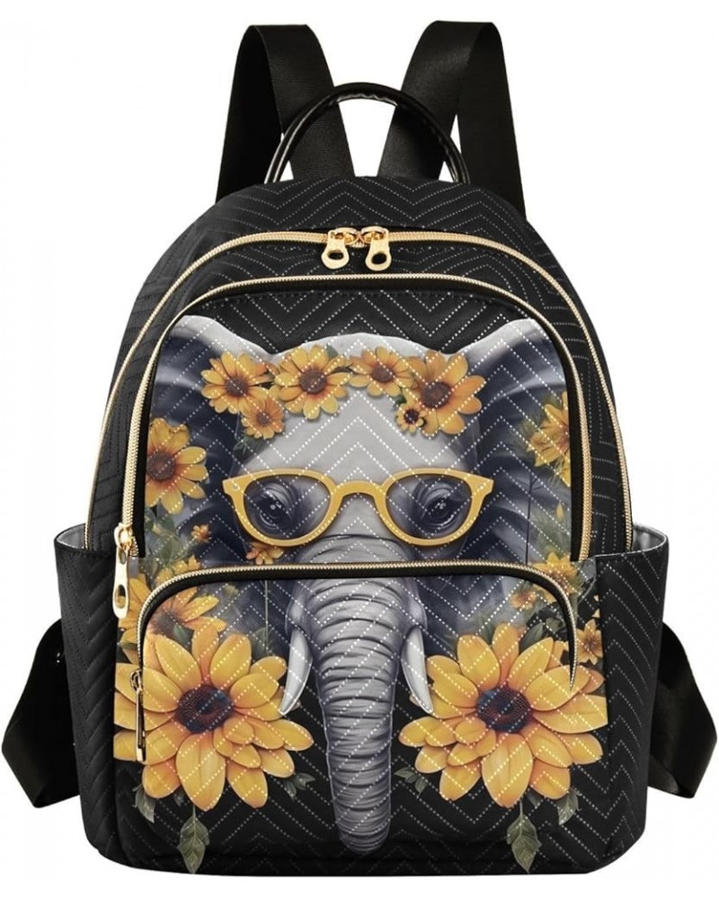 Elephant with Glasses-yellow Flowers Fashion Travel Backpack for Women Multi Pockets Lightweight Purse for Women-S Multicolor...