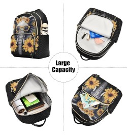 Elephant with Glasses-yellow Flowers Fashion Travel Backpack for Women Multi Pockets Lightweight Purse for Women-S Multicolor...