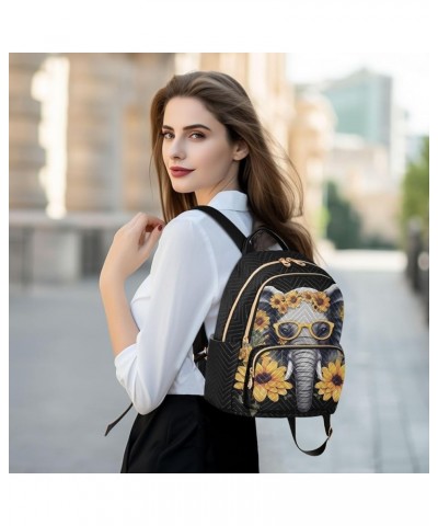 Elephant with Glasses-yellow Flowers Fashion Travel Backpack for Women Multi Pockets Lightweight Purse for Women-S Multicolor...