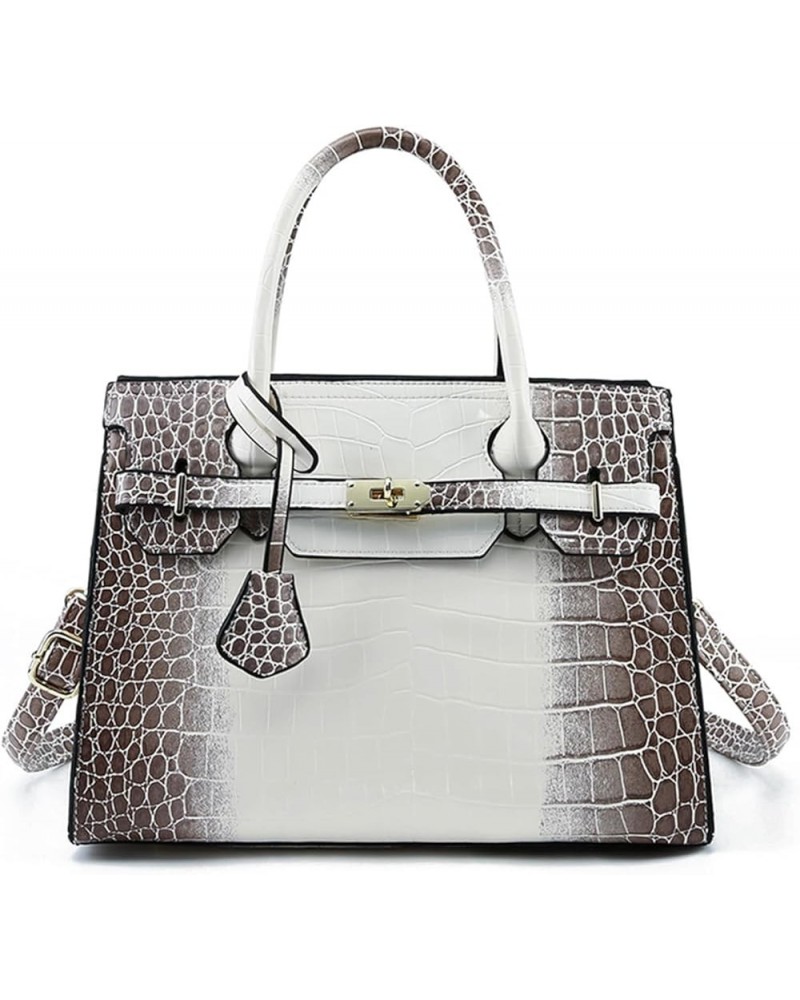 Women Handbags and Purses Ladies Crocodile Pattern Shoulder Bag Top Handle Satchel Tote Work Bag with Shoulder Straps White $...