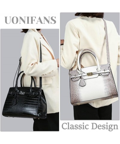 Women Handbags and Purses Ladies Crocodile Pattern Shoulder Bag Top Handle Satchel Tote Work Bag with Shoulder Straps White $...