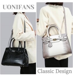 Women Handbags and Purses Ladies Crocodile Pattern Shoulder Bag Top Handle Satchel Tote Work Bag with Shoulder Straps White $...