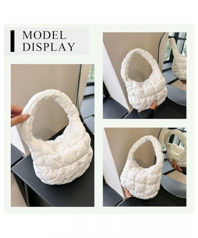 Small Quilted Tote Bag for Women, Soft Puffer Tote Bag Lightweight Designer Pleated Hobo Bags Handbag Puff Bags White $8.61 T...