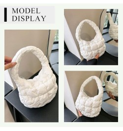 Small Quilted Tote Bag for Women, Soft Puffer Tote Bag Lightweight Designer Pleated Hobo Bags Handbag Puff Bags White $8.61 T...