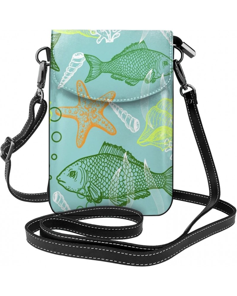 Fish Patterns Crossbody Wallet Phone Bag for Women Mini Shoulder Bag Cell Phone Purse $18.01 Crossbody Bags