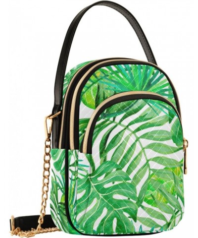 Crossbody Bag for Women, Green Palm Leaf on White Phone Purse Detachable Chain Bag Shoulder Handbag Wallet $11.04 Crossbody Bags