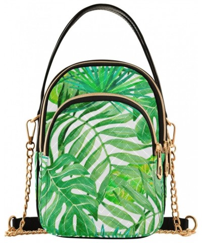 Crossbody Bag for Women, Green Palm Leaf on White Phone Purse Detachable Chain Bag Shoulder Handbag Wallet $11.04 Crossbody Bags