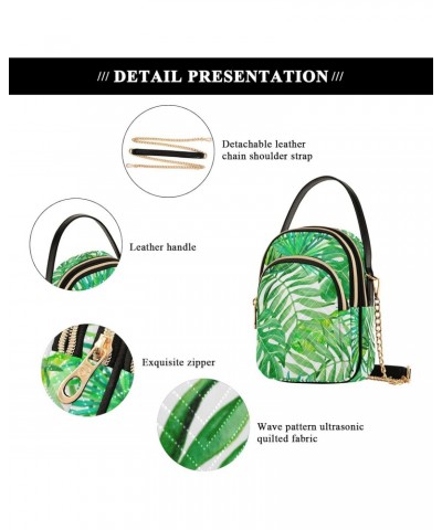 Crossbody Bag for Women, Green Palm Leaf on White Phone Purse Detachable Chain Bag Shoulder Handbag Wallet $11.04 Crossbody Bags