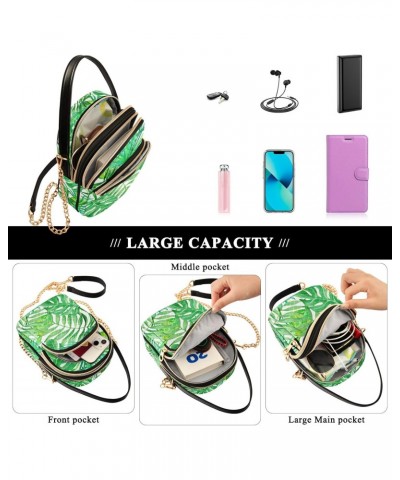 Crossbody Bag for Women, Green Palm Leaf on White Phone Purse Detachable Chain Bag Shoulder Handbag Wallet $11.04 Crossbody Bags