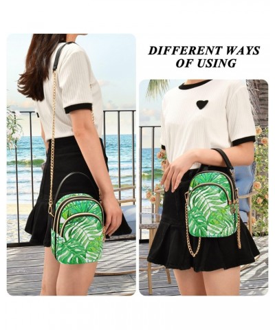 Crossbody Bag for Women, Green Palm Leaf on White Phone Purse Detachable Chain Bag Shoulder Handbag Wallet $11.04 Crossbody Bags