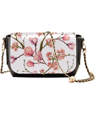 Flowers Magnolia Flower PU Leather Crossbody Handbag for Women Shoulder Purse with Adjustable Metal Chain Waterproof Travel P...