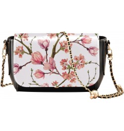 Flowers Magnolia Flower PU Leather Crossbody Handbag for Women Shoulder Purse with Adjustable Metal Chain Waterproof Travel P...