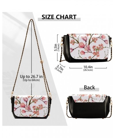 Flowers Magnolia Flower PU Leather Crossbody Handbag for Women Shoulder Purse with Adjustable Metal Chain Waterproof Travel P...