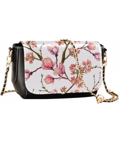 Flowers Magnolia Flower PU Leather Crossbody Handbag for Women Shoulder Purse with Adjustable Metal Chain Waterproof Travel P...