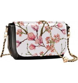 Flowers Magnolia Flower PU Leather Crossbody Handbag for Women Shoulder Purse with Adjustable Metal Chain Waterproof Travel P...