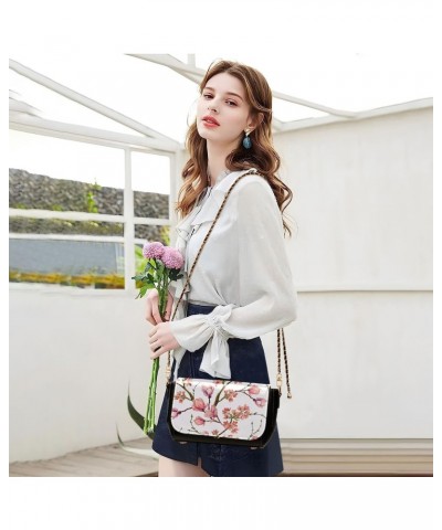 Flowers Magnolia Flower PU Leather Crossbody Handbag for Women Shoulder Purse with Adjustable Metal Chain Waterproof Travel P...