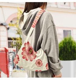 Daisy Floral Beige Furry Tote Bag for Women Crossbody Bag Travel Shoulder Bags Handbags Puffer Tote with Zipper for Daily Use...