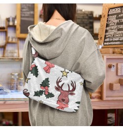 Plush Underarm Bag-Christmas Deer Amd Star, Ladies Fluffy Shoulder Bag, Women Fluffy Tote Bag for Autumn and Winter $14.03 Totes