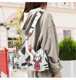 Plush Underarm Bag-Christmas Deer Amd Star, Ladies Fluffy Shoulder Bag, Women Fluffy Tote Bag for Autumn and Winter $14.03 Totes