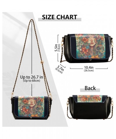 Girl with Flowers Stylish Leather Clamshell Crossbody Handbag with Detachable Adjustable shoulder strap $20.00 Crossbody Bags