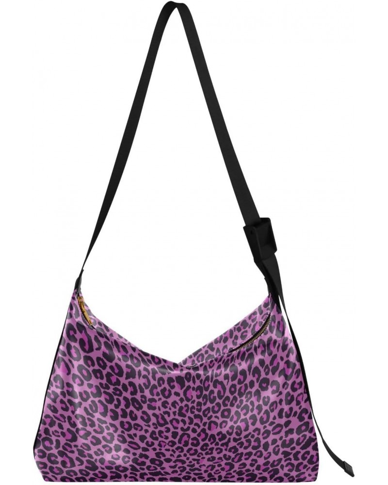 Women Boho Bag Pink Leopard Print Shoulder Bag PU Leather Crossbody Bag Large Tote Handbag For Quick Getaway Weekend Holiday ...