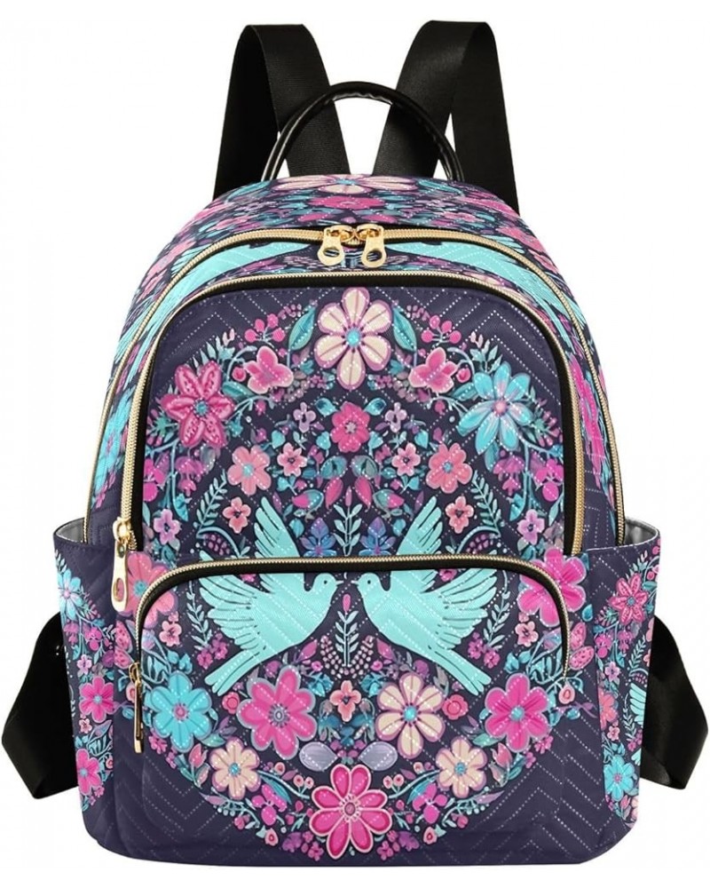 Florals Flowers Blue Birds Quilted Backpack for Women Shoulder Bag Purse Travel Bags for Nurse Daily Work S Medium $17.66 Bac...