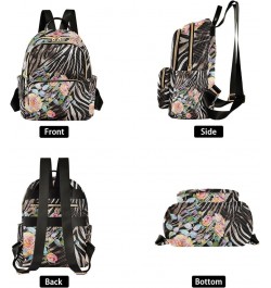 Travel Backpack Purse for Women Fashion Anti-theft Work Casual Flowers on Zebra Stripe Daypack Shoulder Bag Medium Size Small...