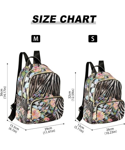 Travel Backpack Purse for Women Fashion Anti-theft Work Casual Flowers on Zebra Stripe Daypack Shoulder Bag Medium Size Small...