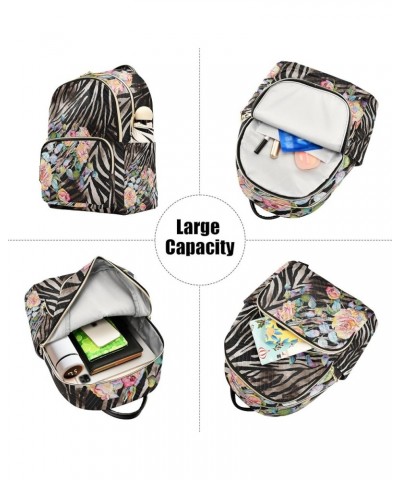 Travel Backpack Purse for Women Fashion Anti-theft Work Casual Flowers on Zebra Stripe Daypack Shoulder Bag Medium Size Small...