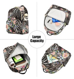 Travel Backpack Purse for Women Fashion Anti-theft Work Casual Flowers on Zebra Stripe Daypack Shoulder Bag Medium Size Small...