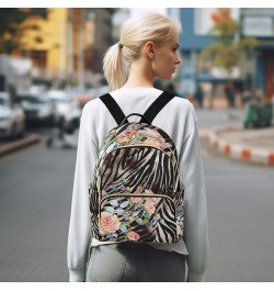 Travel Backpack Purse for Women Fashion Anti-theft Work Casual Flowers on Zebra Stripe Daypack Shoulder Bag Medium Size Small...