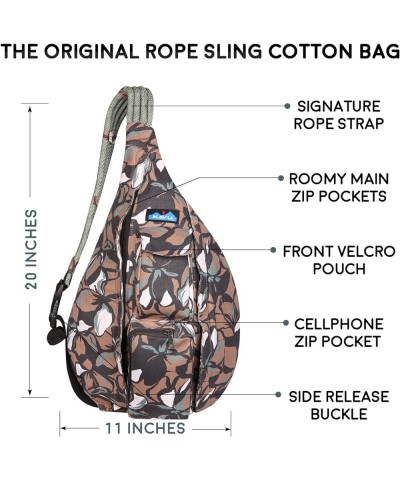 Original Rope Bag Sling Pack with Adjustable Rope Shoulder Strap Floral Mural $33.77 Crossbody Bags